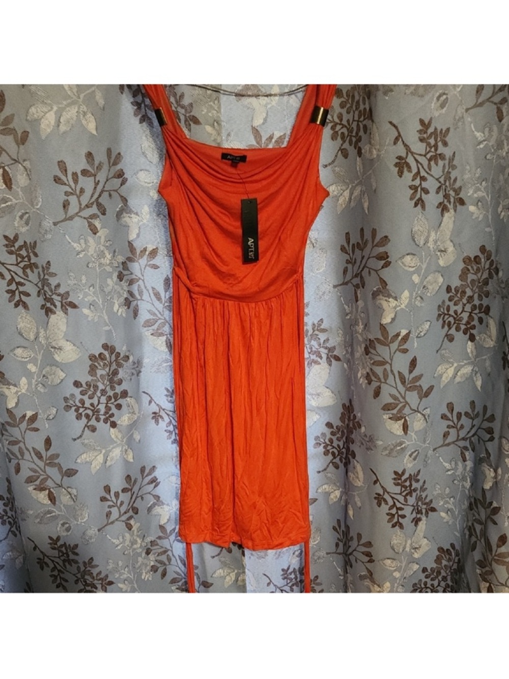 3/$10 Apt. 9 Orange Midi Dress with Draped Neckline Size Medium